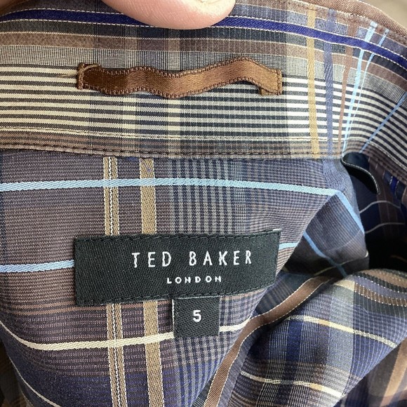 Ted Baker Blue and Brown Plaid Casual Button Down Shirt - Picture 5 of 8